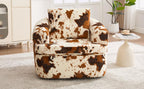 Modern 360° Swivel Accent Barrel Chair with Dual-Layer Cushion in Beige & Brown Faux Fur, 36.6' Round Seating for Living Room, Bedroom, Office, or Hotel.