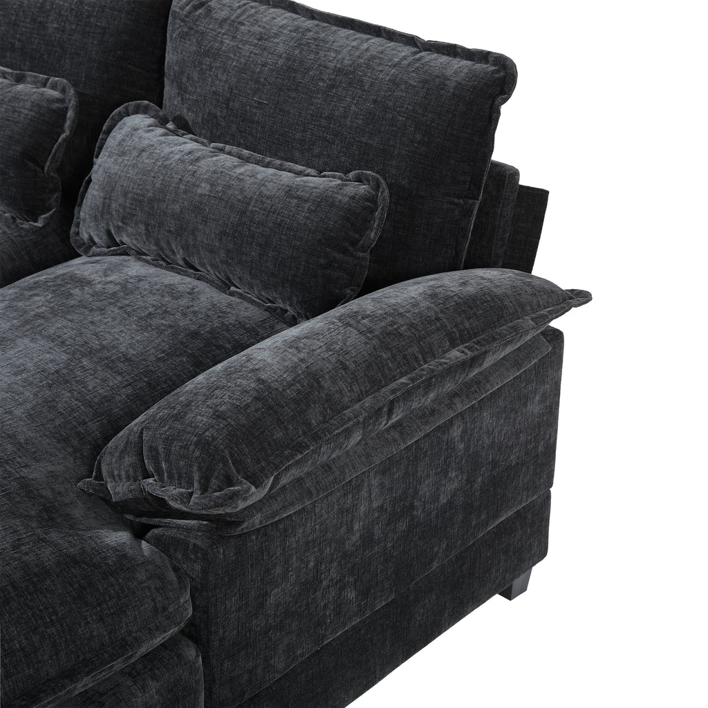 Armrest and cushion detail of Modern U-Shaped Sectional Sofa with Console & USB, highlighting plush padding and soft chenille upholstery.