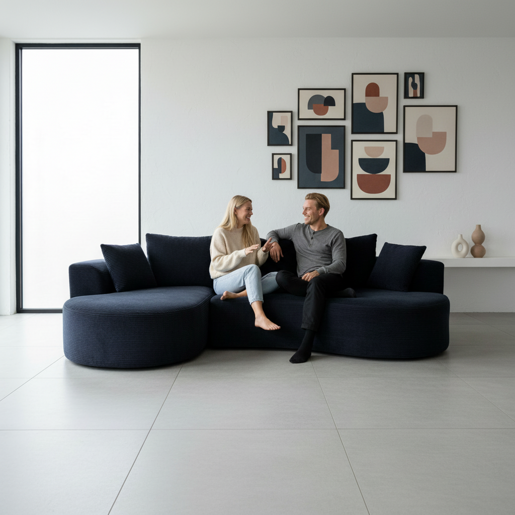Curved Sectional Couch 2 Piece Set - Black.
