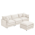 Contemporary Modular Sectional Sofa Set with Movable Ottoman, Chenille Upholstery, Beige, 102 Inch