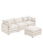 Contemporary Modular Sectional Sofa Set with Movable Ottoman, Chenille Upholstery, Beige, 102 Inch