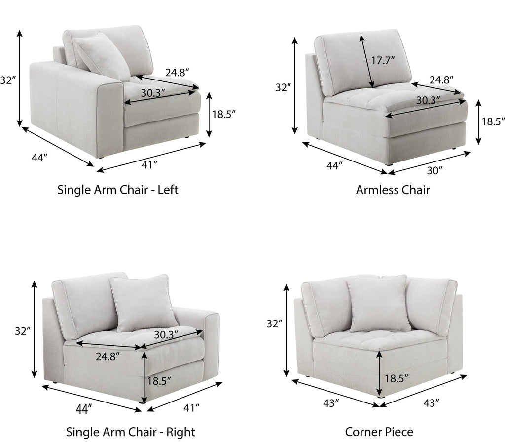 Breton Modular Sectional Sofa - Oyster Grey Fabric.