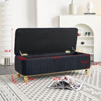 47.24''W Velvet Storage Ottoman with Gold Embroidery, Black.