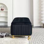 47.24''W Velvet Storage Ottoman with Gold Embroidery, Black.