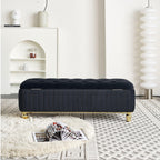 47.24''W Velvet Storage Ottoman with Gold Embroidery, Black.