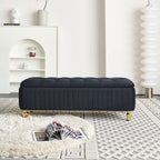 47.24''W Velvet Storage Ottoman with Gold Embroidery, Black.