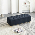 47.24''W Velvet Storage Ottoman with Gold Embroidery, Black.