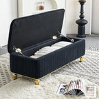 47.24''W Velvet Storage Ottoman with Gold Embroidery, Black.