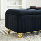 47.24''W Velvet Storage Ottoman with Gold Embroidery, Black.
