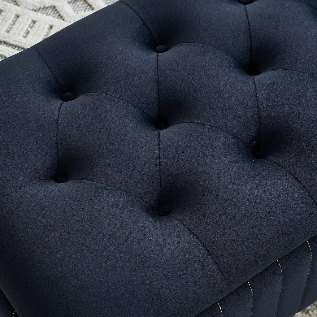47.24''W Velvet Storage Ottoman with Gold Embroidery, Black.
