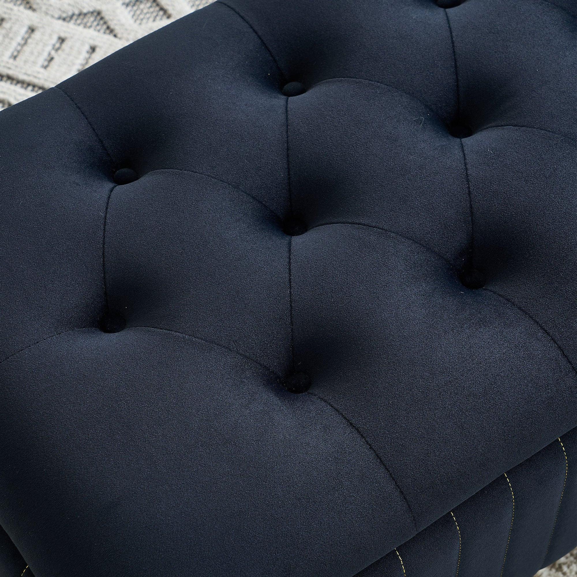 47.24''W Velvet Storage Ottoman with Gold Embroidery, Black.