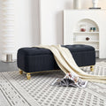 47.24''W Velvet Storage Ottoman with Gold Embroidery, Black.