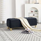 47.24''W Velvet Storage Ottoman with Gold Embroidery, Black.