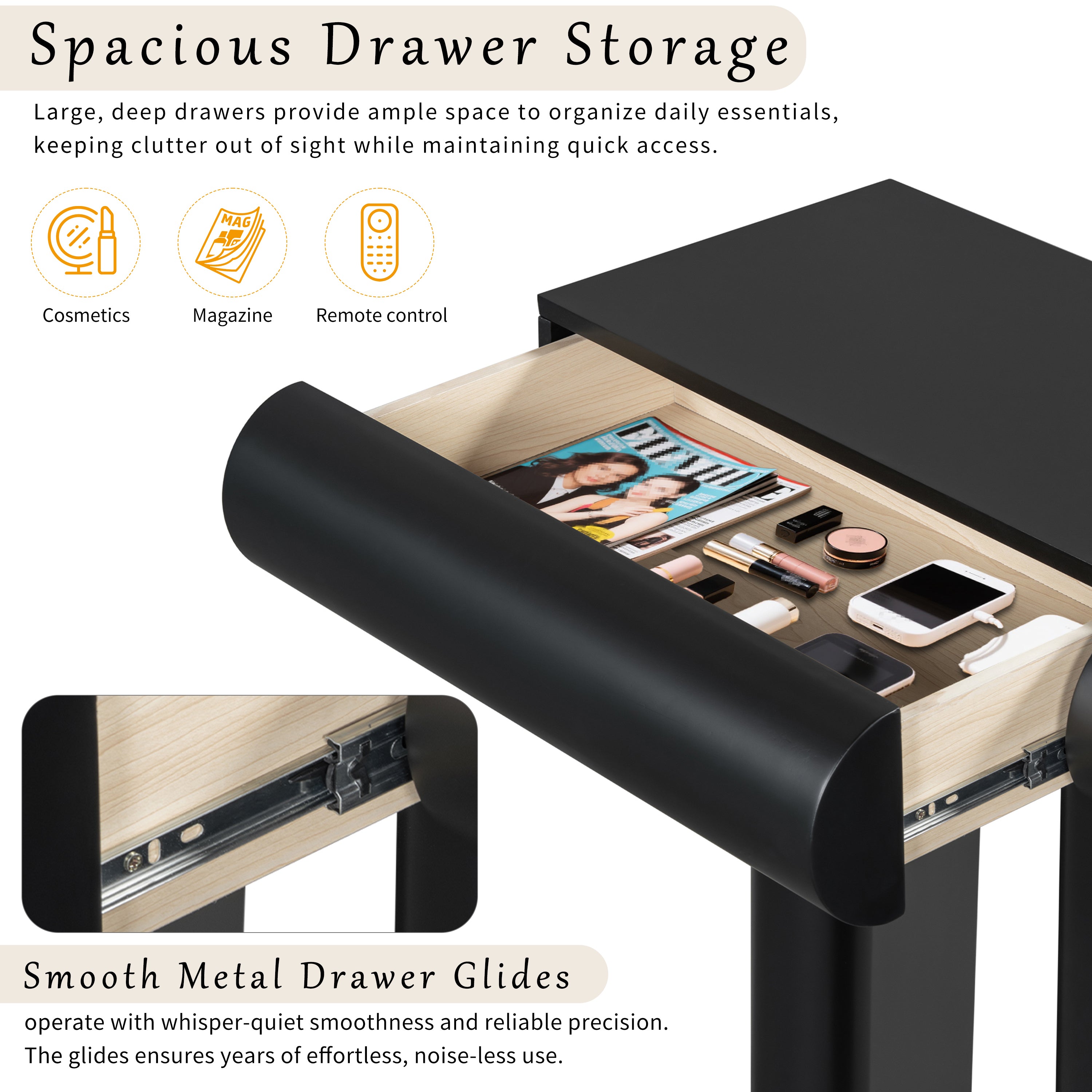 U_Style 47.6' Modern Painted Entryway Table with 2 Curved Drawers,Space-Saving Hallway Table with Geometric Legs,Contemporary Narrow Sofa Table for Living Room,Bedroom,Small Apartments, Foyer(Black)