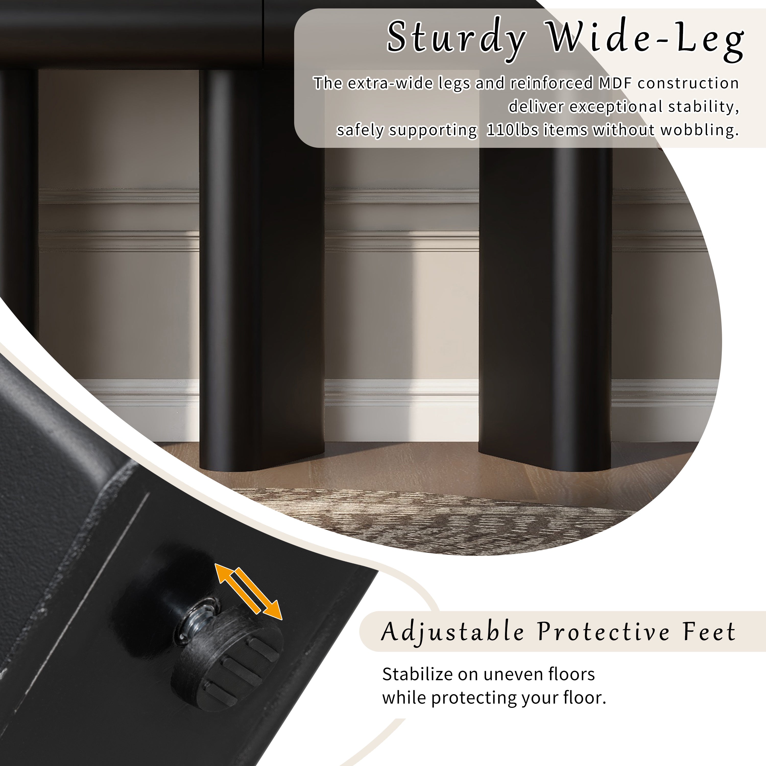 U_Style 47.6' Modern Painted Entryway Table with 2 Curved Drawers,Space-Saving Hallway Table with Geometric Legs,Contemporary Narrow Sofa Table for Living Room,Bedroom,Small Apartments, Foyer(Black)