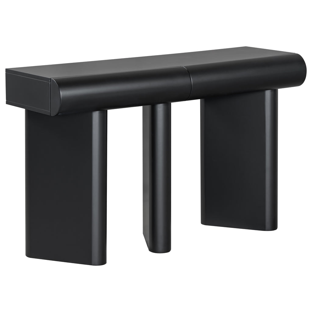 U_Style 47.6' Modern Painted Entryway Table with 2 Curved Drawers,Space-Saving Hallway Table with Geometric Legs,Contemporary Narrow Sofa Table for Living Room,Bedroom,Small Apartments, Foyer(Black)
