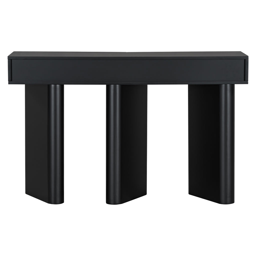 U_Style 47.6' Modern Painted Entryway Table with 2 Curved Drawers,Space-Saving Hallway Table with Geometric Legs,Contemporary Narrow Sofa Table for Living Room,Bedroom,Small Apartments, Foyer(Black)