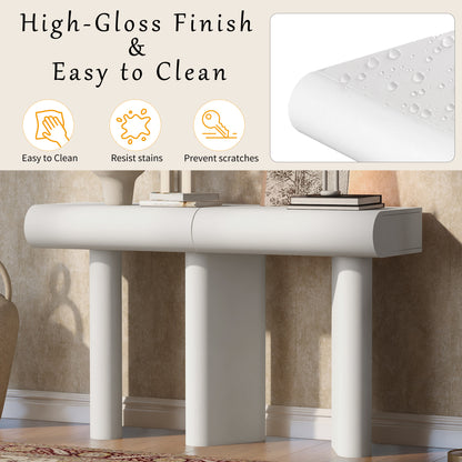 U_Style 47.6' Modern Painted Entryway Table with 2 Curved Drawers,Space-Saving Hallway Table with Geometric Legs,Contemporary Narrow Sofa Table for Living Room,Bedroom,Small Apartments, Foyer(White)