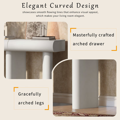 U_Style 47.6' Modern Painted Entryway Table with 2 Curved Drawers,Space-Saving Hallway Table with Geometric Legs,Contemporary Narrow Sofa Table for Living Room,Bedroom,Small Apartments, Foyer(White)