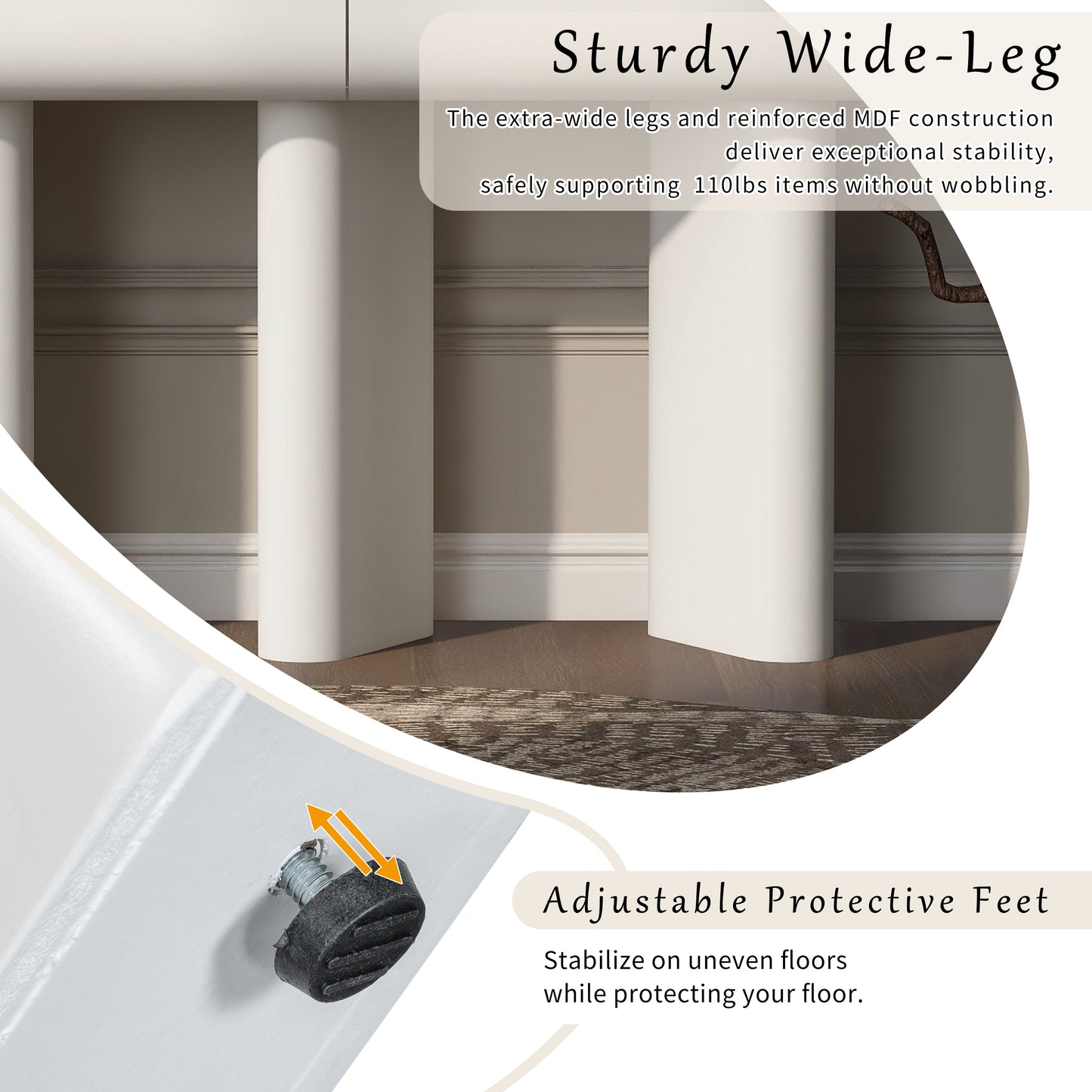 U_Style 47.6' Modern Painted Entryway Table with 2 Curved Drawers,Space-Saving Hallway Table with Geometric Legs,Contemporary Narrow Sofa Table for Living Room,Bedroom,Small Apartments, Foyer(White)