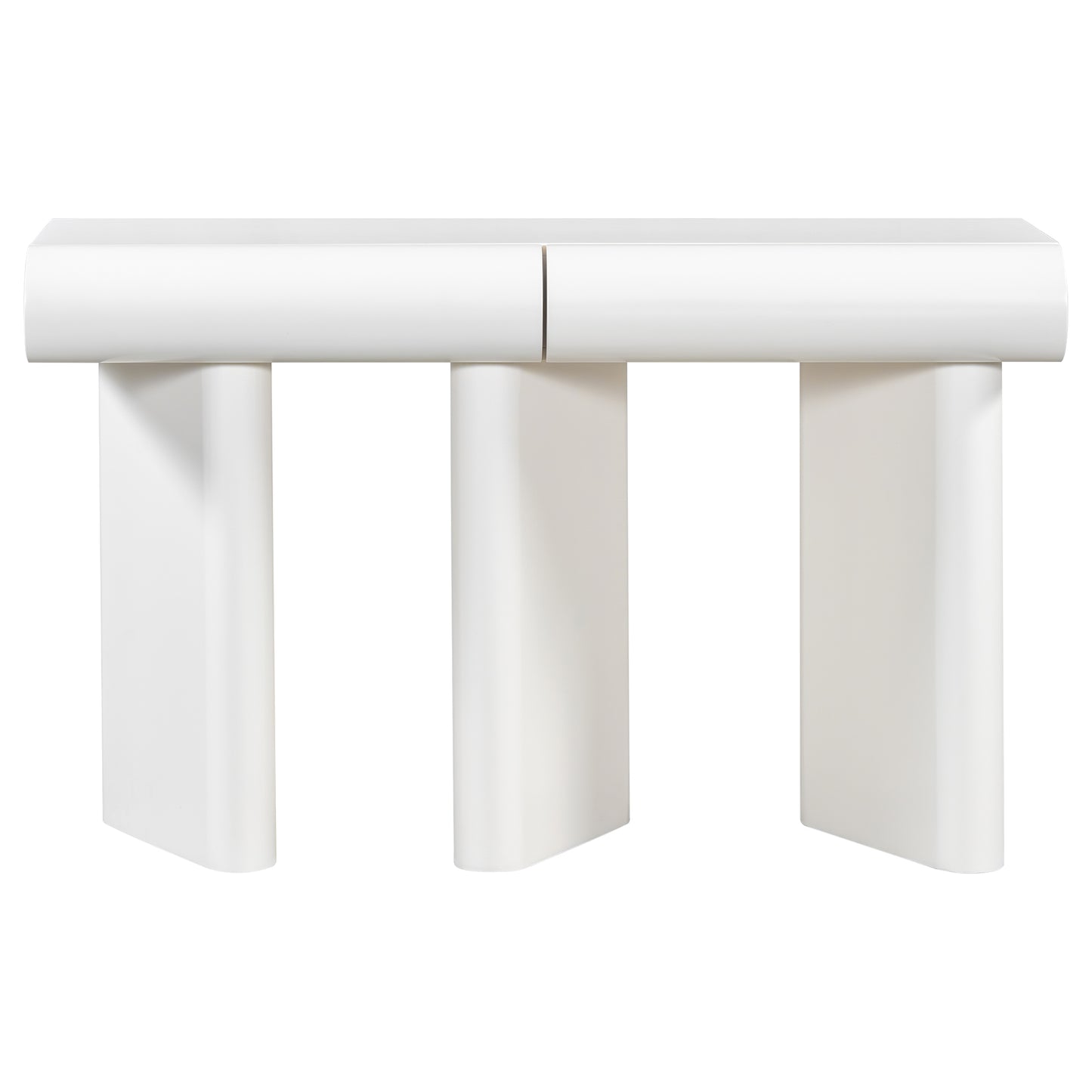 U_Style 47.6' Modern Painted Entryway Table with 2 Curved Drawers,Space-Saving Hallway Table with Geometric Legs,Contemporary Narrow Sofa Table for Living Room,Bedroom,Small Apartments, Foyer(White)