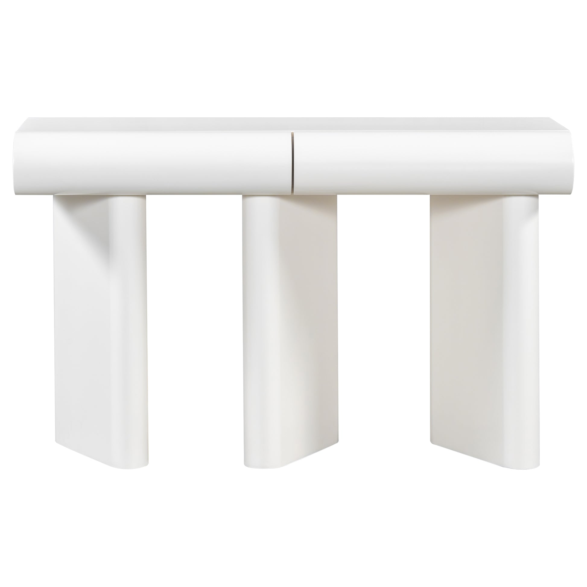 U_Style 47.6' Modern Painted Entryway Table with 2 Curved Drawers,Space-Saving Hallway Table with Geometric Legs,Contemporary Narrow Sofa Table for Living Room,Bedroom,Small Apartments, Foyer(White)