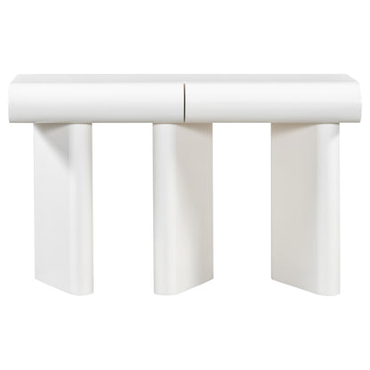 U_Style 47.6' Modern Painted Entryway Table with 2 Curved Drawers,Space-Saving Hallway Table with Geometric Legs,Contemporary Narrow Sofa Table for Living Room,Bedroom,Small Apartments, Foyer(White)