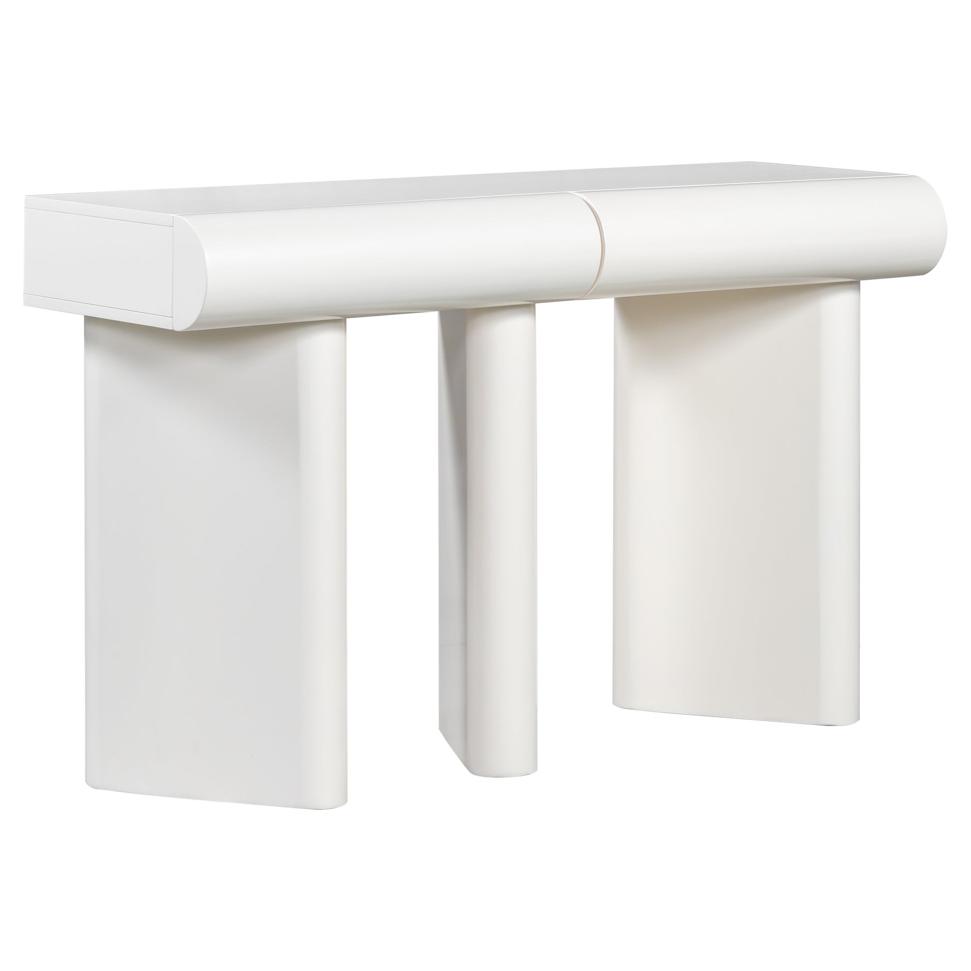 U_Style 47.6' Modern Painted Entryway Table with 2 Curved Drawers,Space-Saving Hallway Table with Geometric Legs,Contemporary Narrow Sofa Table for Living Room,Bedroom,Small Apartments, Foyer(White)