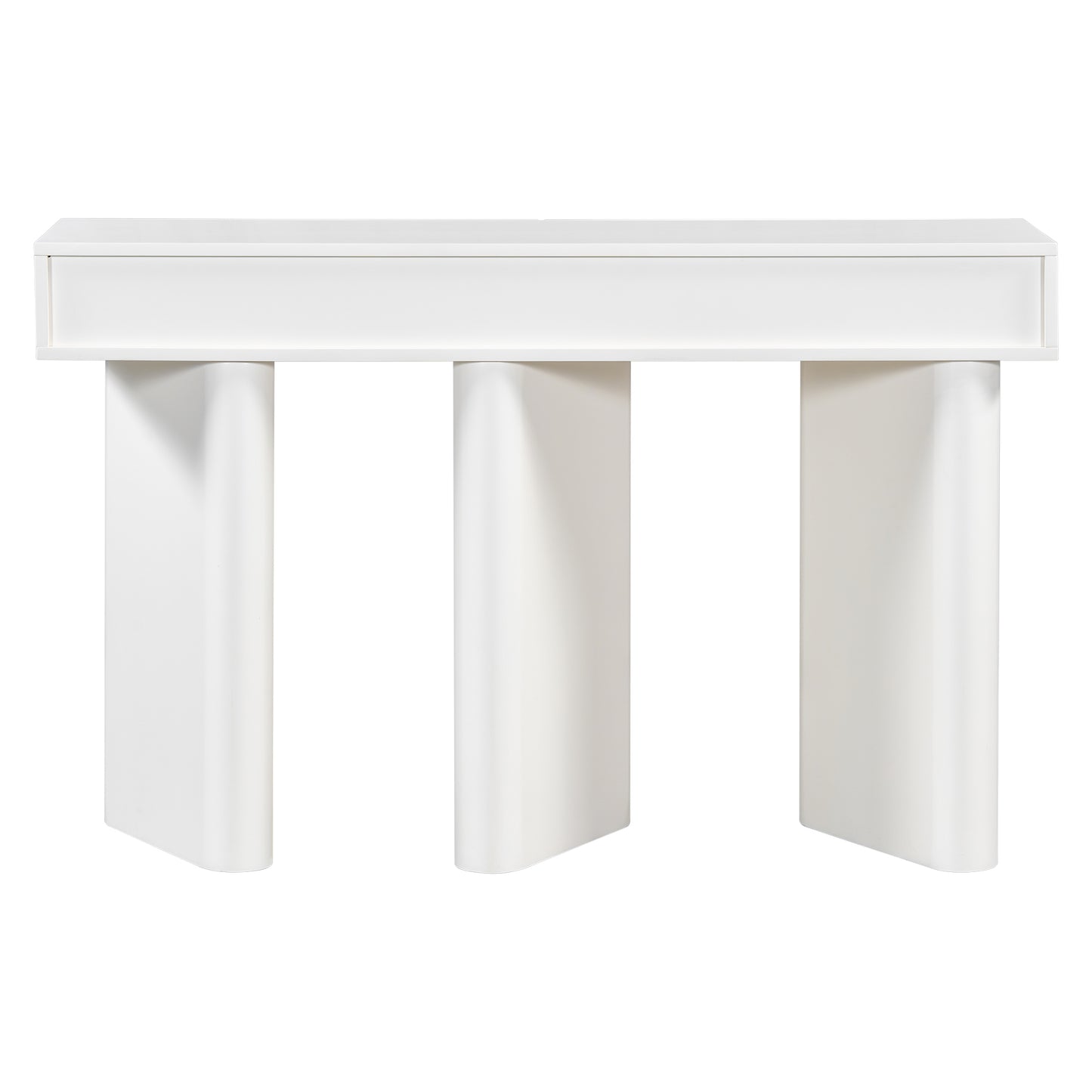 U_Style 47.6' Modern Painted Entryway Table with 2 Curved Drawers,Space-Saving Hallway Table with Geometric Legs,Contemporary Narrow Sofa Table for Living Room,Bedroom,Small Apartments, Foyer(White)