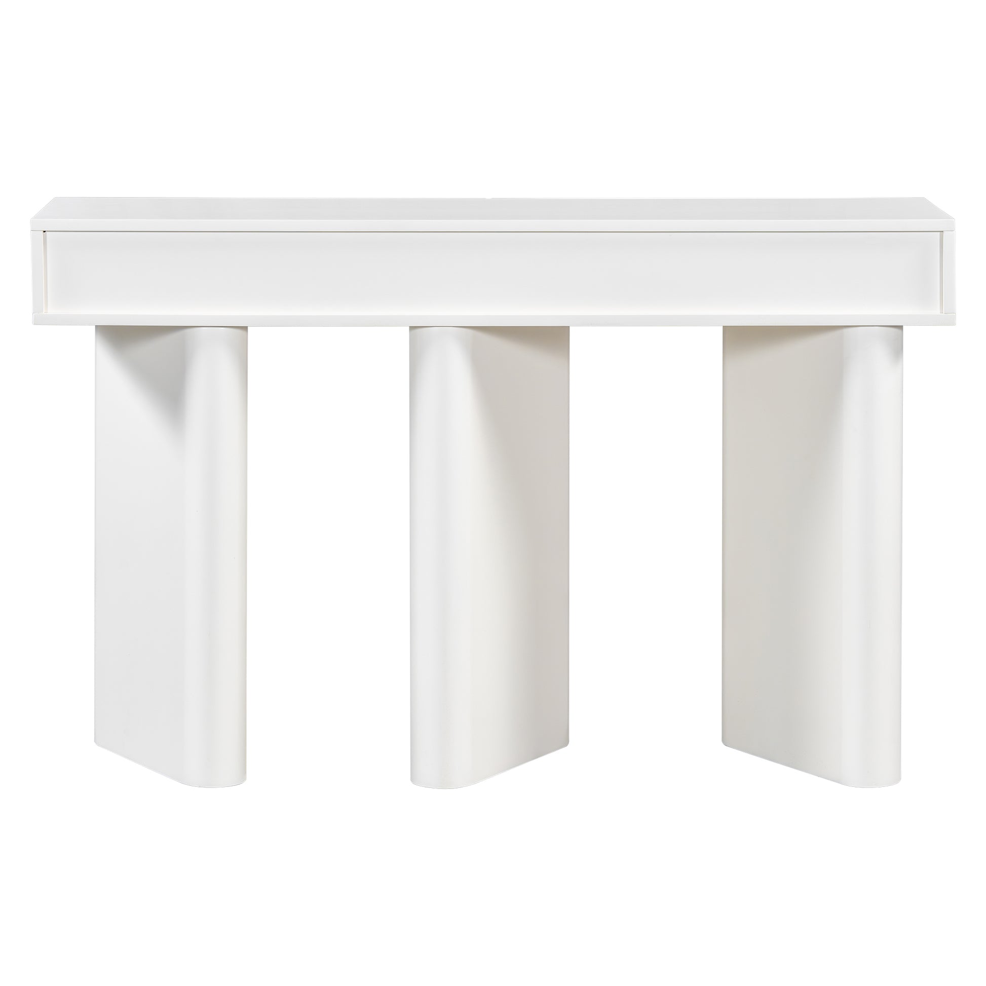 U_Style 47.6' Modern Painted Entryway Table with 2 Curved Drawers,Space-Saving Hallway Table with Geometric Legs,Contemporary Narrow Sofa Table for Living Room,Bedroom,Small Apartments, Foyer(White)