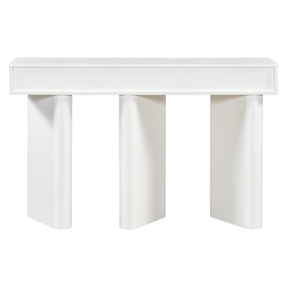 U_Style 47.6' Modern Painted Entryway Table with 2 Curved Drawers,Space-Saving Hallway Table with Geometric Legs,Contemporary Narrow Sofa Table for Living Room,Bedroom,Small Apartments, Foyer(White)