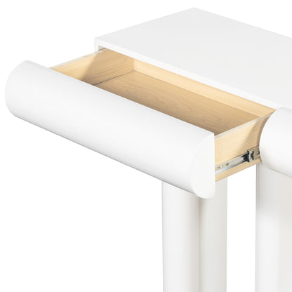 U_Style 47.6' Modern Painted Entryway Table with 2 Curved Drawers,Space-Saving Hallway Table with Geometric Legs,Contemporary Narrow Sofa Table for Living Room,Bedroom,Small Apartments, Foyer(White)