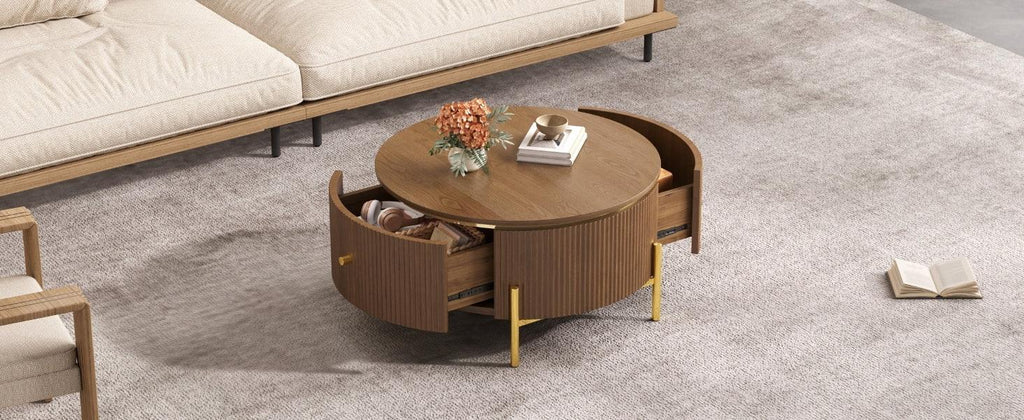 Modern Round Coffee Table with Storage Drawers.