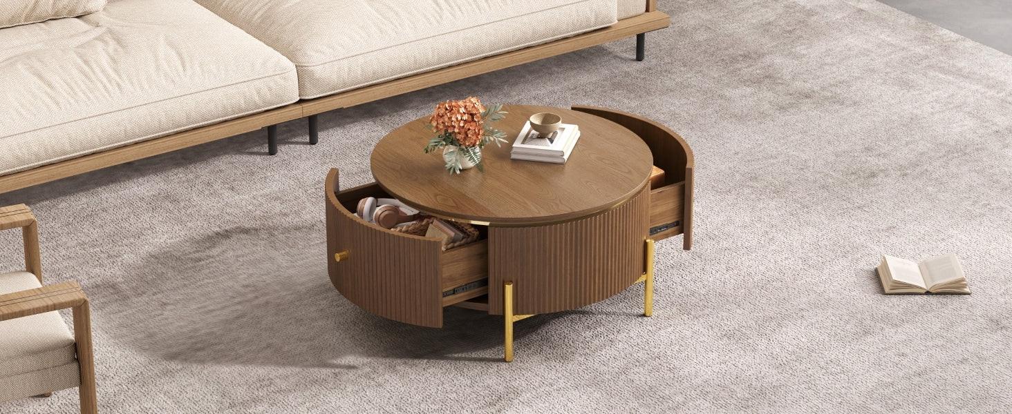 Modern Round Coffee Table with Storage Drawers.