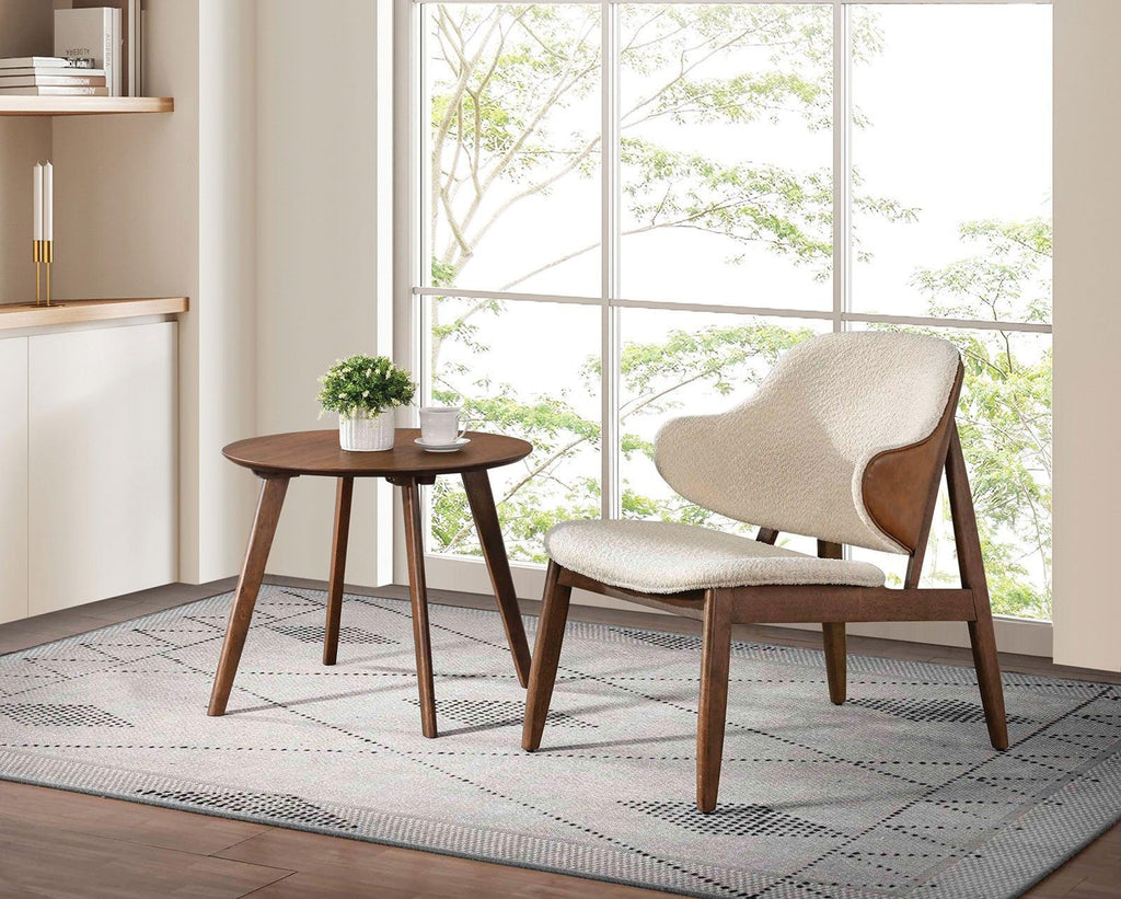 Mid-Century Modern Wingback Chair with Walnut Side Table.
