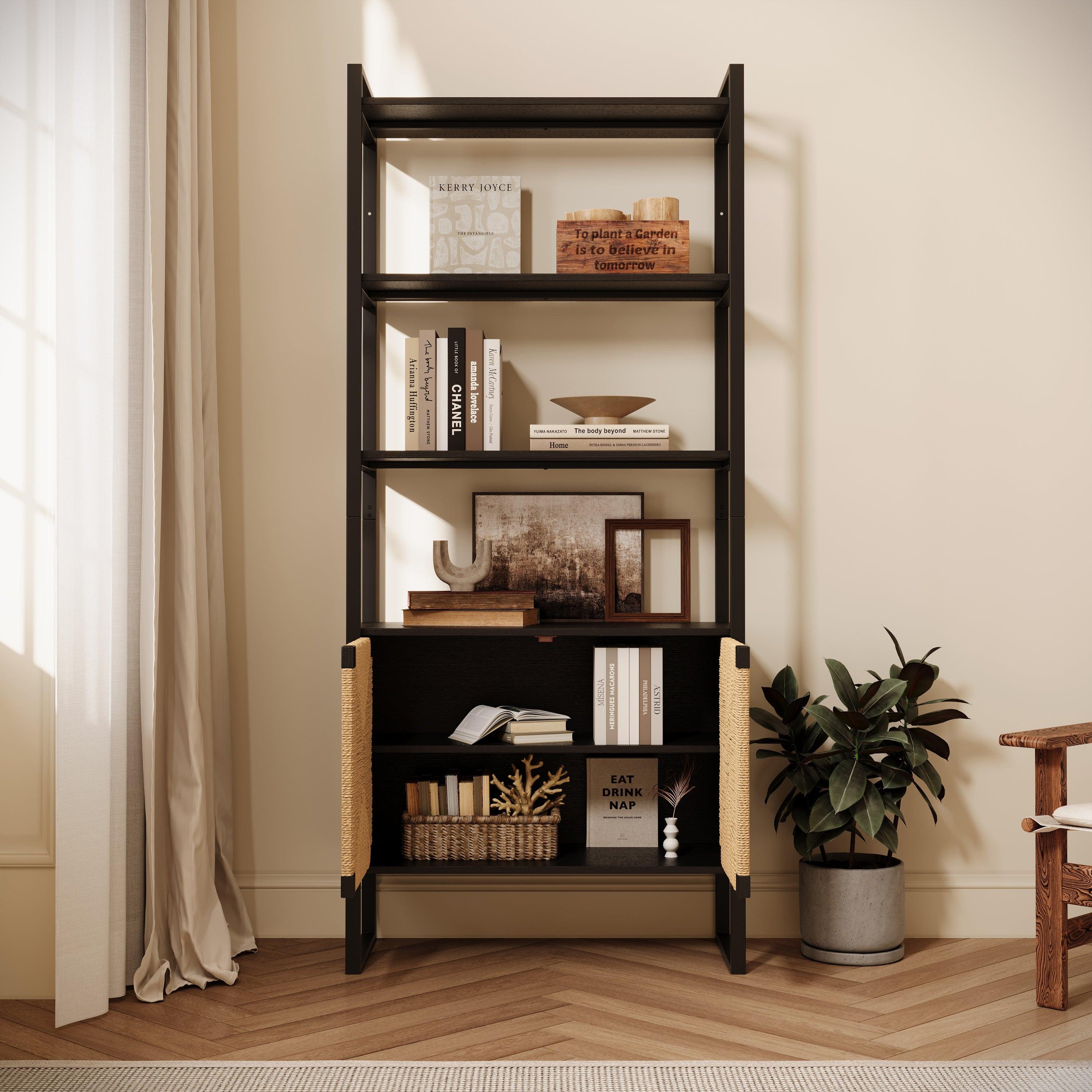 Rattan Cabinet Storage Bookshelf - Dual-Function Display Shelf.