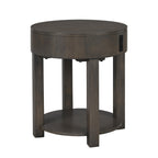 Compact 20-inch light brown MDF end table with dual USB ports and lower shelf, perfect for functional modern interiors.