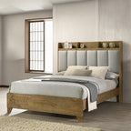Queen Size Upholstered Bed with USB Ports - Transitional Brown