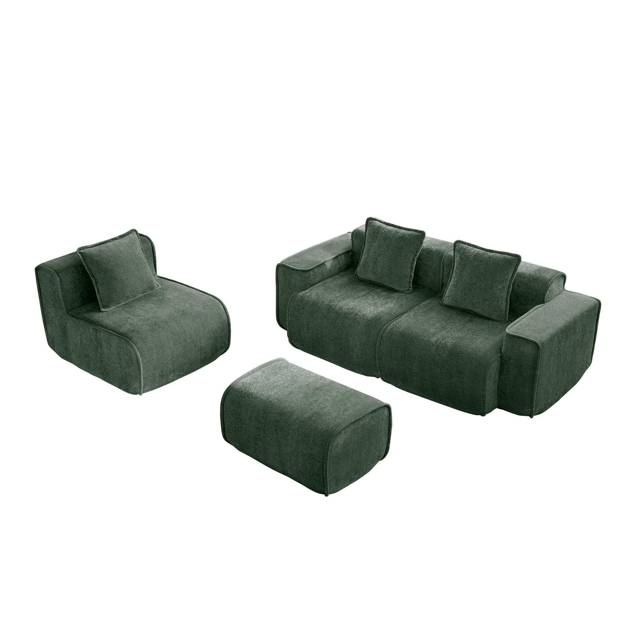 Modular Velvet Sectional Sofa with Ottoman - No Assembly.