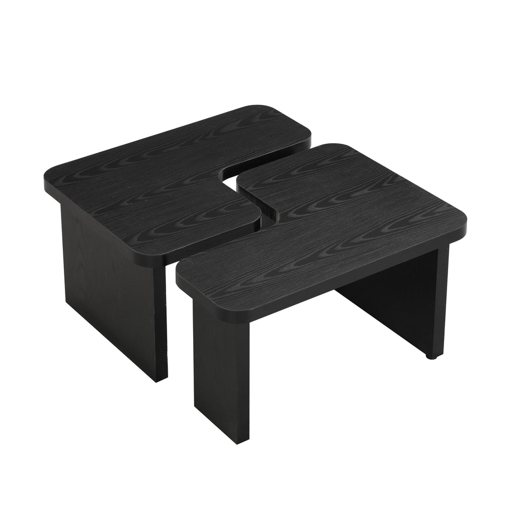 47x24 Inch Black Wood L-Shaped Farmhouse Coffee Table.