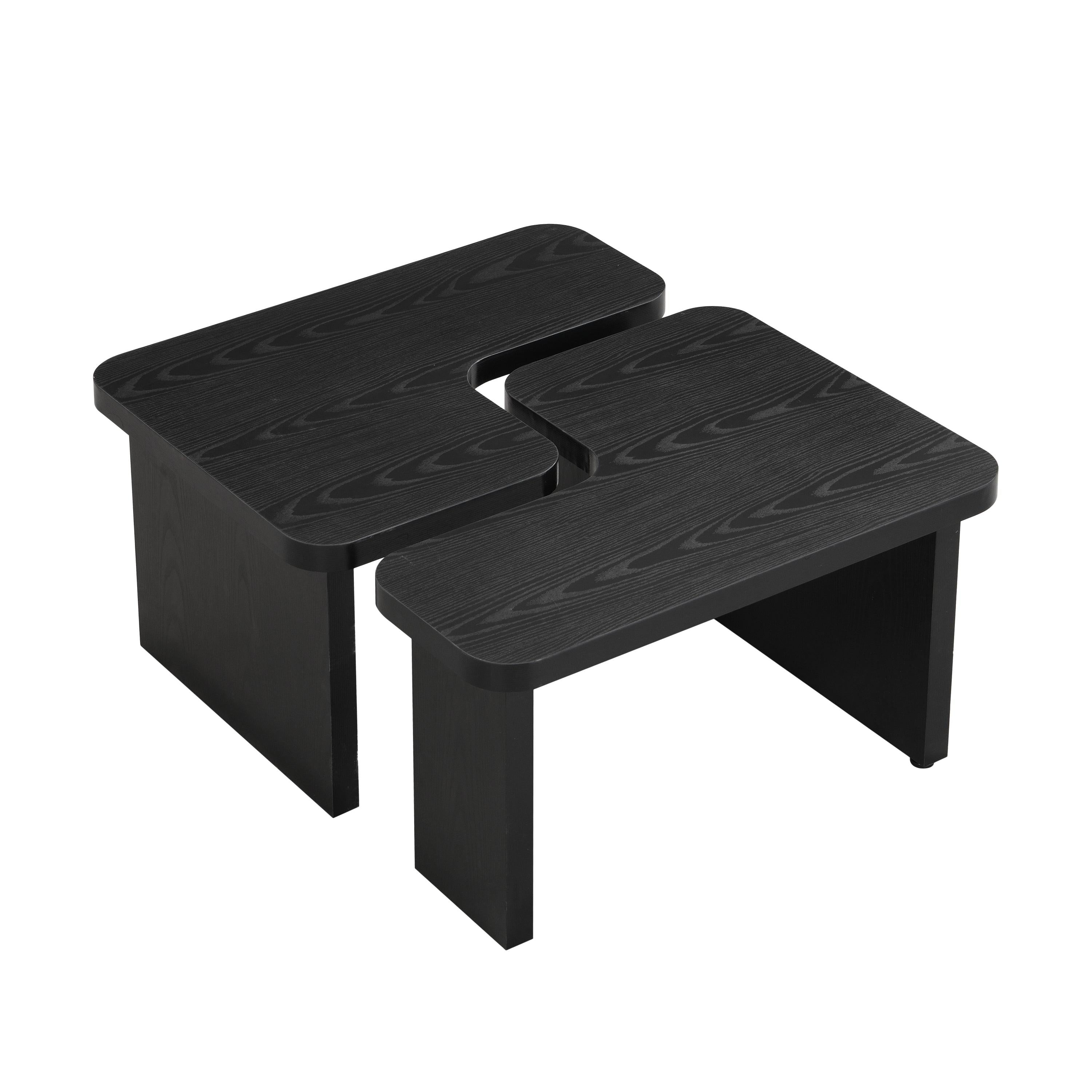 47x24 Inch Black Wood L-Shaped Farmhouse Coffee Table.