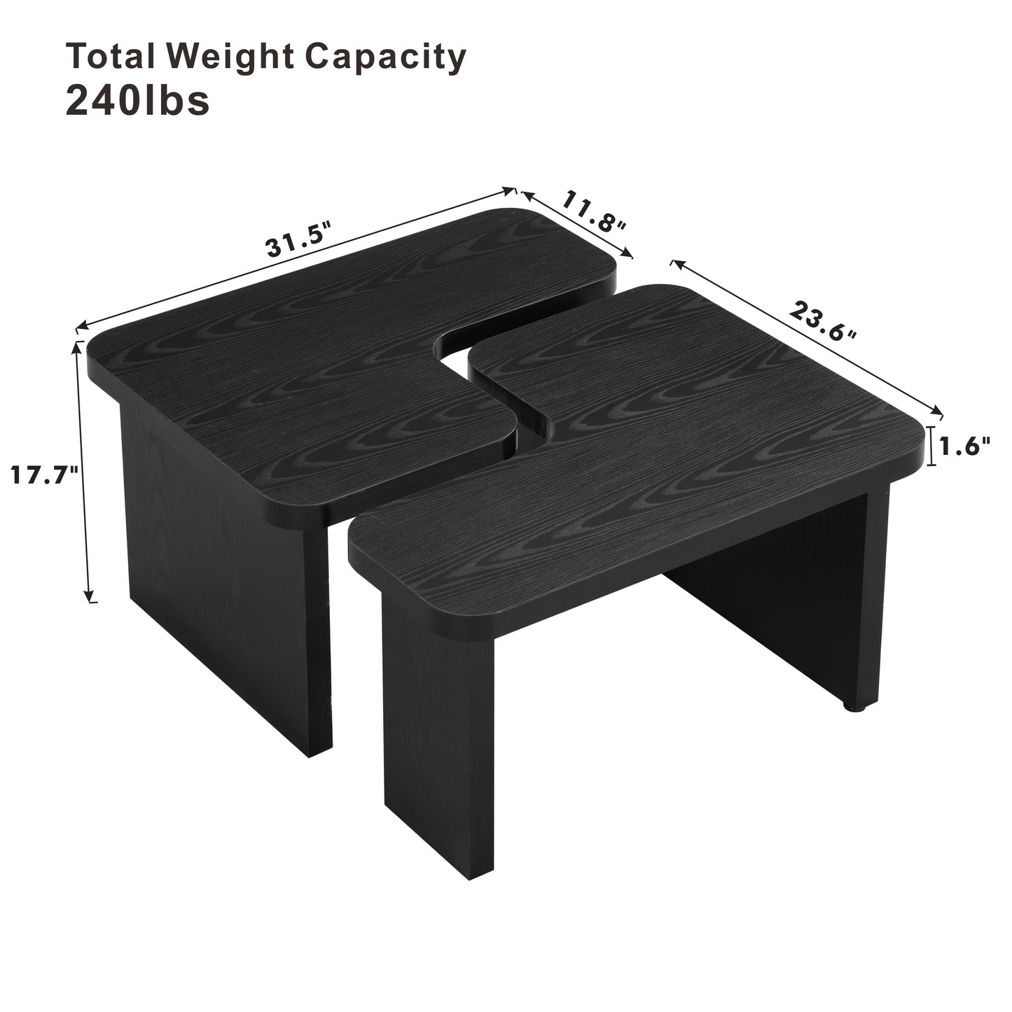 47.24*23.62 inch and 35.43*31.49 inch Rectangle Wood Detachable Coffee Table, Single L Shape Farmhouse Coffee Table for Dining Room, Garden, black