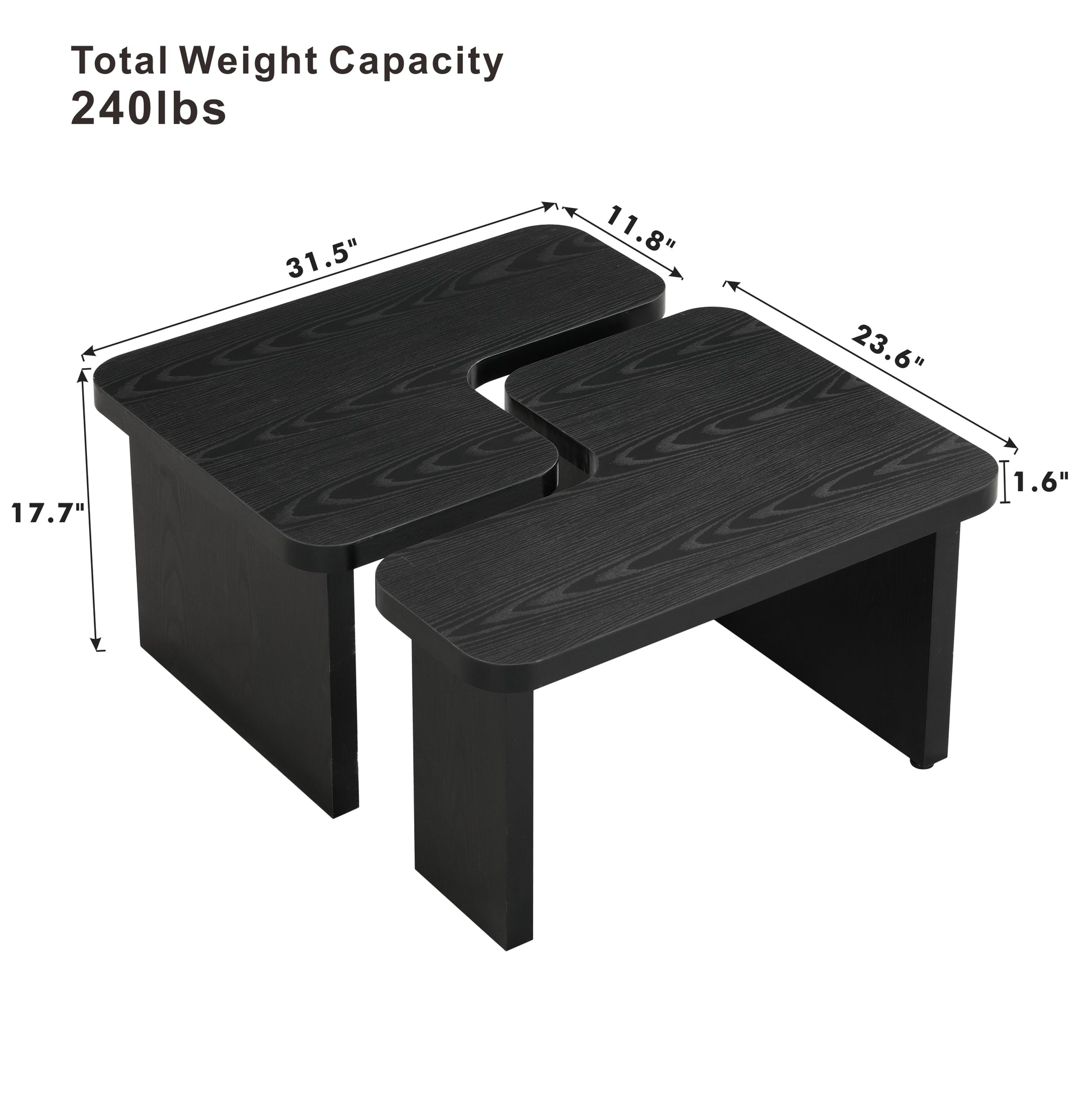 47.24*23.62 inch and 35.43*31.49 inch Rectangle Wood Detachable Coffee Table, Single L Shape Farmhouse Coffee Table for Dining Room, Garden, black