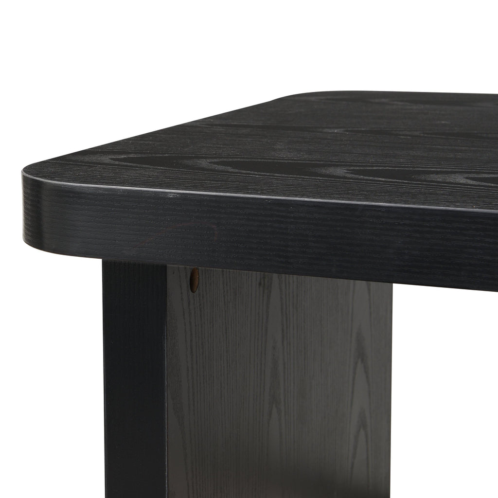 47x24 Inch Black Wood L-Shaped Farmhouse Coffee Table.