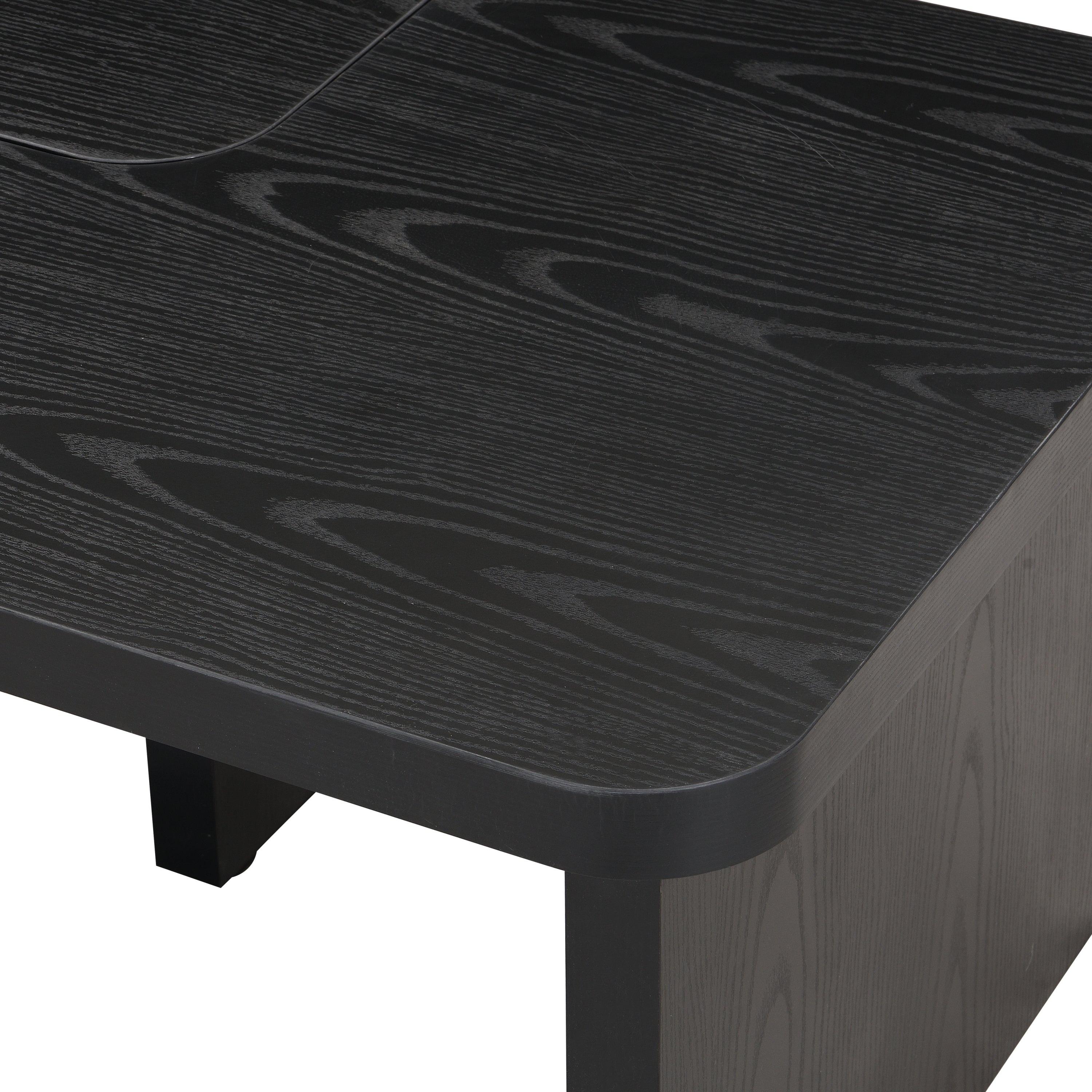 47x24 Inch Black Wood L-Shaped Farmhouse Coffee Table.