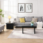 47x24 Inch Black Wood L-Shaped Farmhouse Coffee Table.