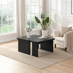 47x24 Inch Black Wood L-Shaped Farmhouse Coffee Table.