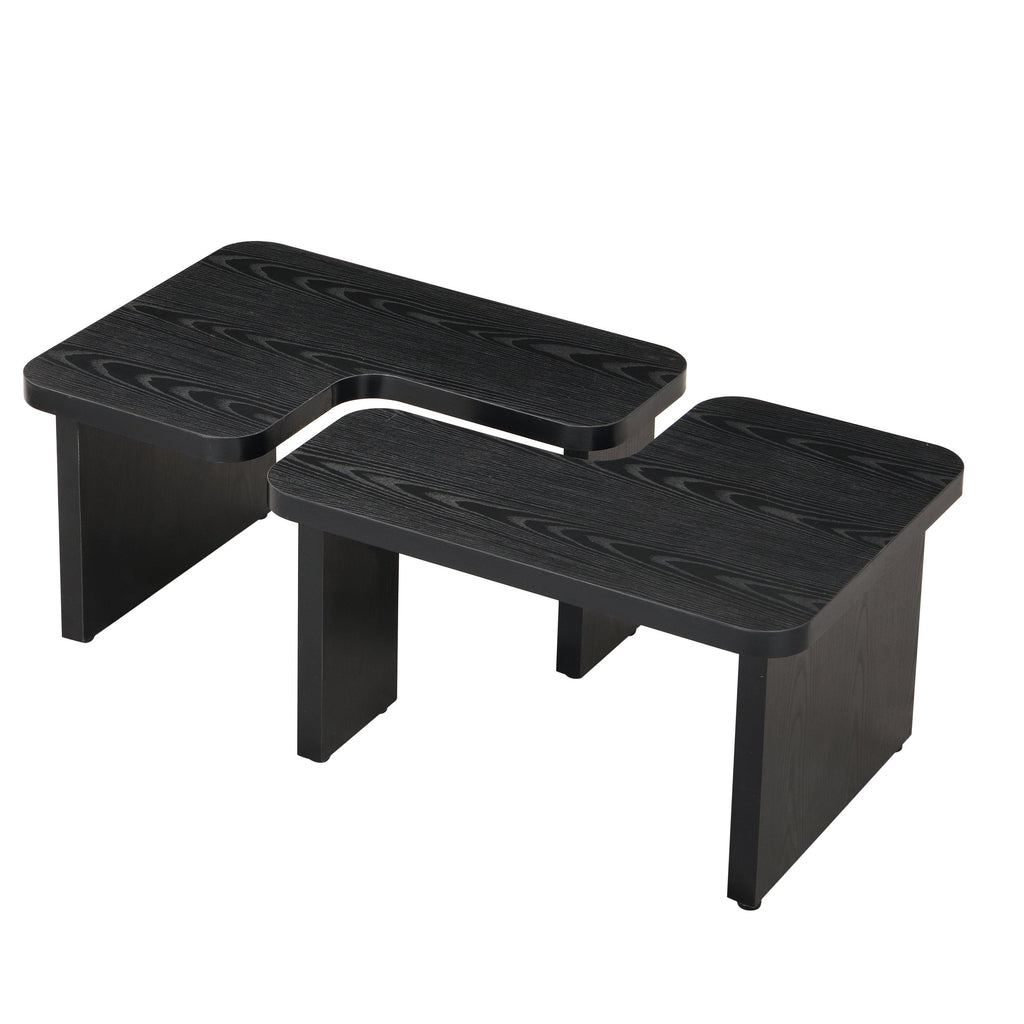 47x24 Inch Black Wood L-Shaped Farmhouse Coffee Table.
