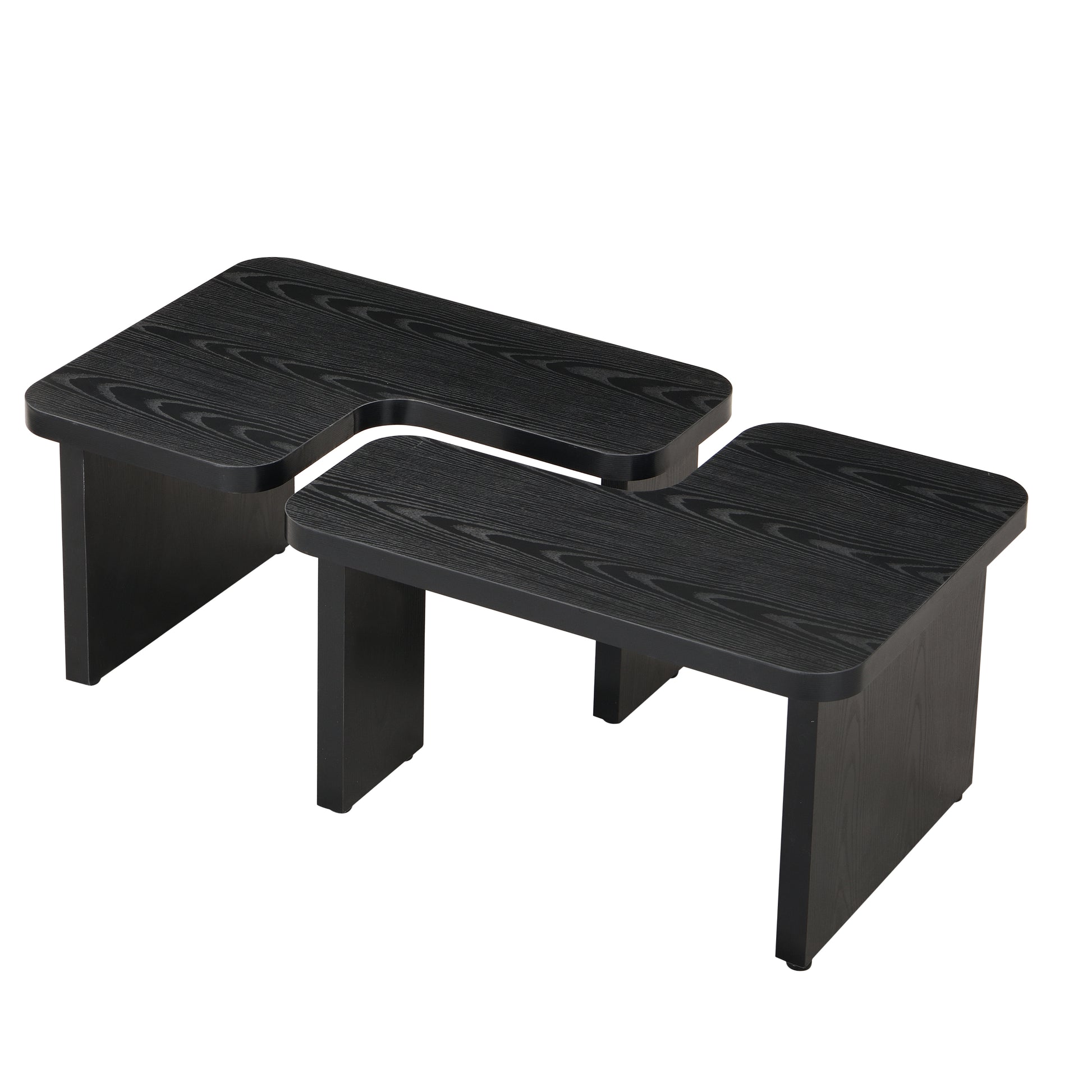 47.24*23.62 inch and 35.43*31.49 inch Rectangle Wood Detachable Coffee Table, Single L Shape Farmhouse Coffee Table for Dining Room, Garden, black