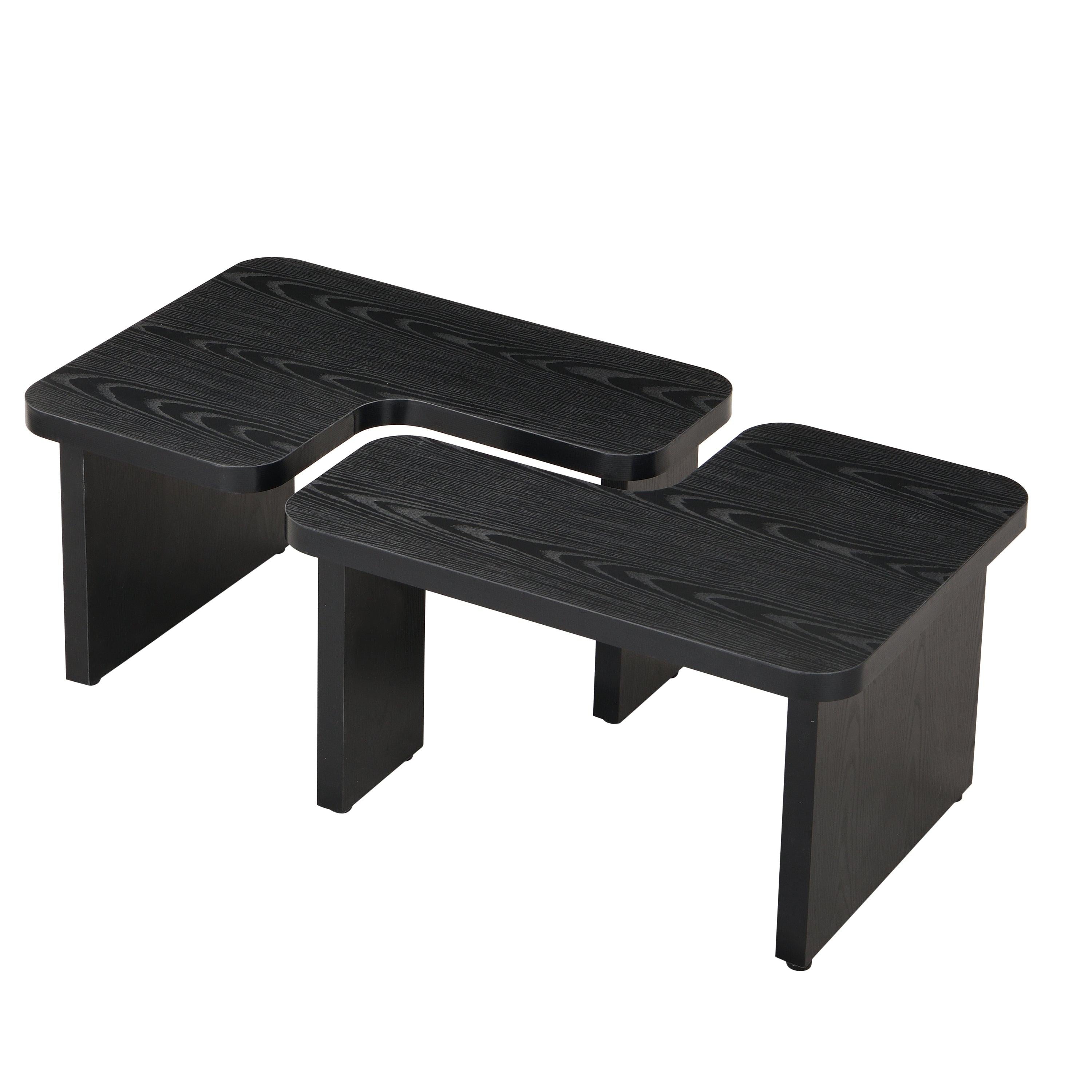 47x24 Inch Black Wood L-Shaped Farmhouse Coffee Table.